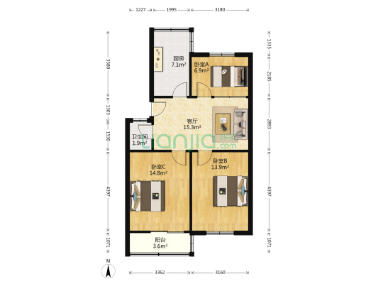 长安开发住宅二区 3室1厅1卫 75平方
