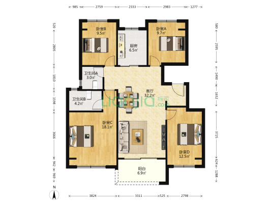 阳光城文澜府 4室1厅2卫 119平方