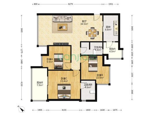 海骏达蜀都1号一期南区 3室1厅2卫 108平方