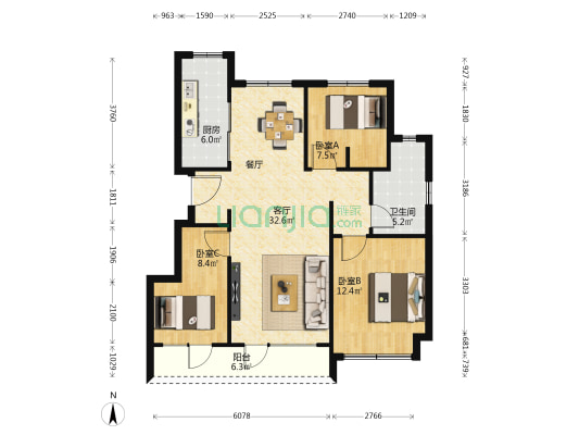 绿城·沁园 3室1厅1卫 99平方