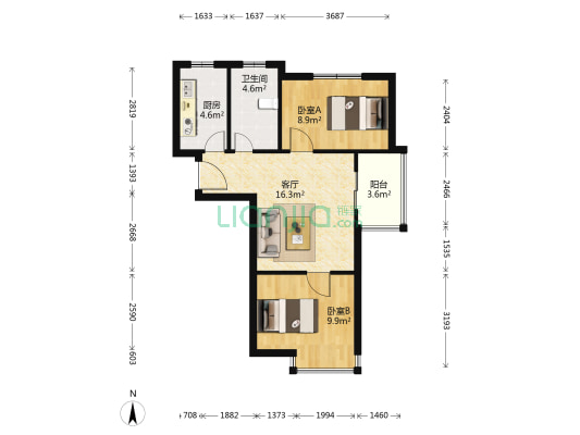 东苑利景花苑 2室1厅1卫 68平方