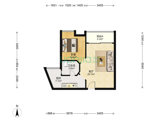 珠江太阳城A区 1室1厅1卫 60平方
