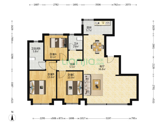 芯云园 3室1厅2卫 115平方