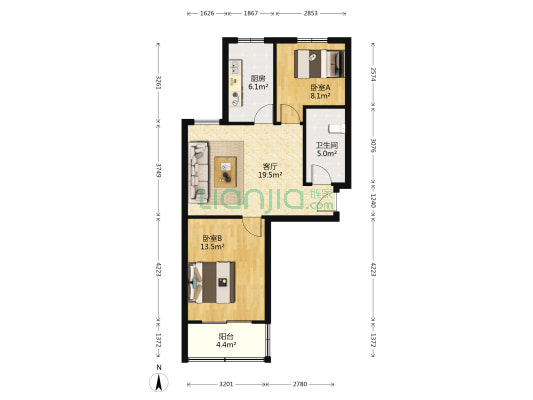 望江新园三园 2室1厅1卫 84平方