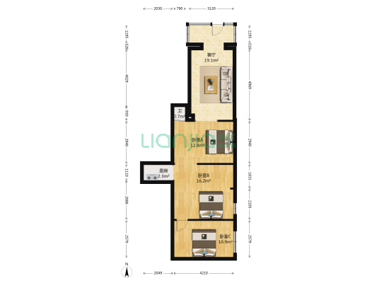 星宇花园泰莱小区 3室1厅1卫 80平方