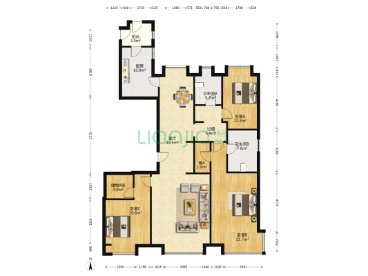 华润中心悦府 3室1厅2卫 212平方