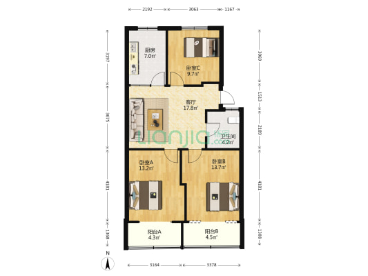紫兰花苑 3室1厅1卫 88平方