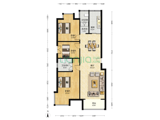 金汇福邸 3室1厅3卫 120平方