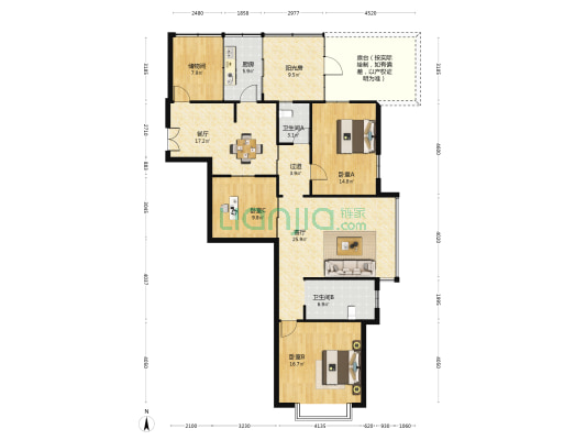 百步滨江 3室2厅2卫 122平方