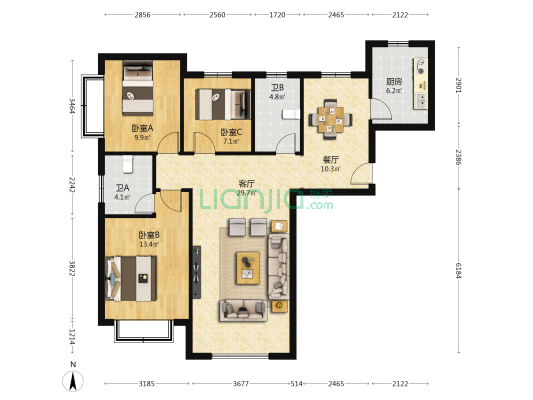 东方家园 3室2厅2卫 118平方