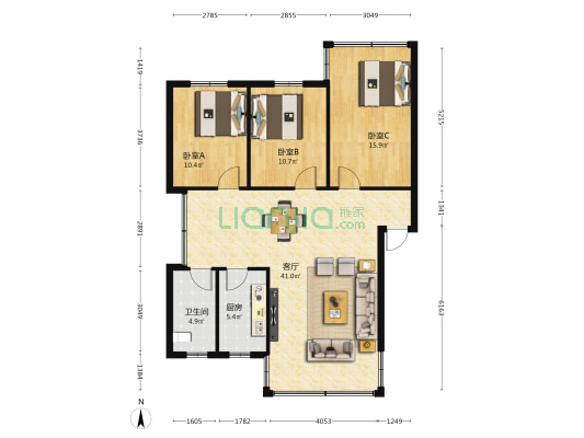 教师新村(万州) 3室1厅1卫 103平方