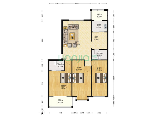 福地花园 3室2厅2卫 140平方