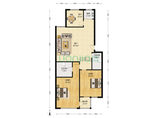 阳光舜城中区二区 2室2厅2卫 132平方