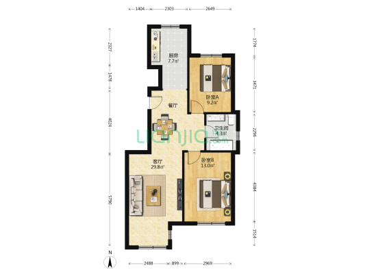 汪家馨城一期（西区） 2室1厅1卫 89平方