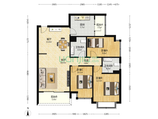卓悦居二期 3室2厅2卫 125平方