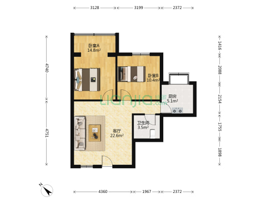 景桥花园和谐小区 2室1厅1卫 69平方