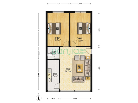 东方家园 2室1厅1卫 83平方