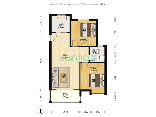 华恒·翰林学府 2室1厅1卫 86平方