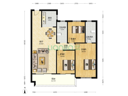 驻马店碧桂园金科凤凰湾 3室1厅2卫 122平方