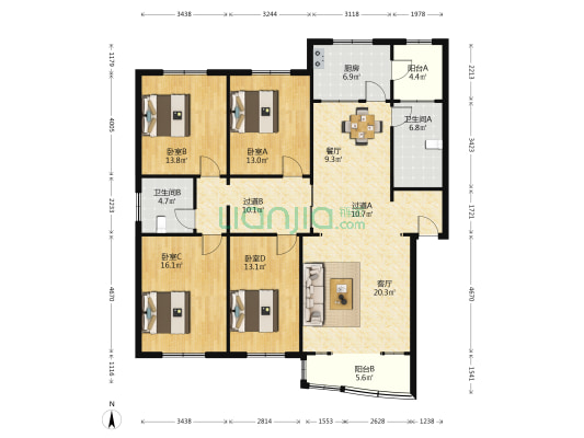 龙发花园 4室2厅2卫 160平方