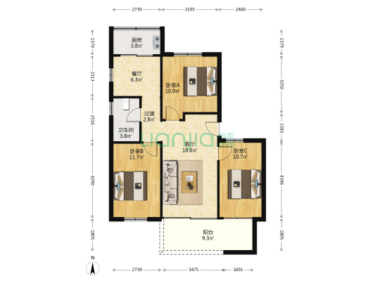 环市东路468号大院 3室2厅1卫 92平方