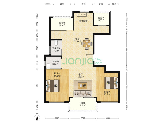 优越花苑 2室2厅2卫 118平方