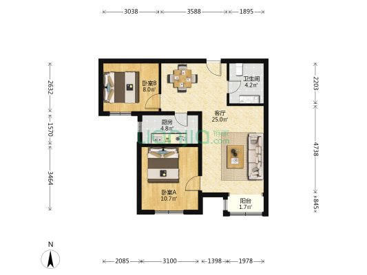 广安康润家园西区 2室1厅1卫 83平方