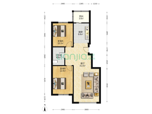 英兰之境二期 2室1厅1卫 90平方