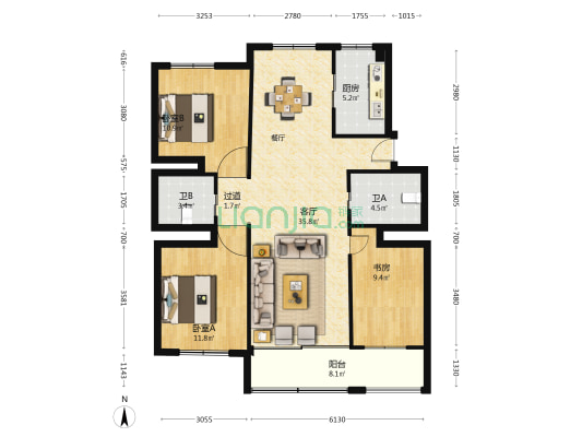 世纪公寓(海宁市) 3室1厅2卫 109平方