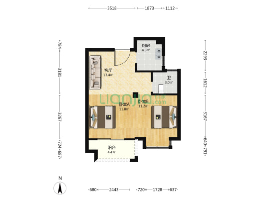 泰运雅苑 2室1厅1卫 66平方