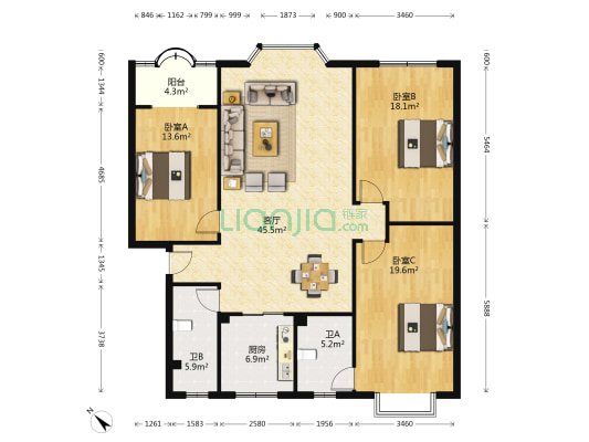万兴新居二期 3室1厅2卫 143平方