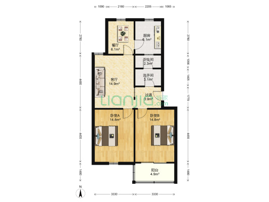 华威园 2室2厅2卫 94平方