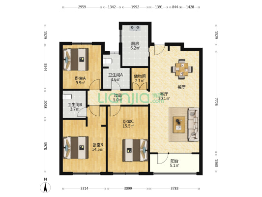 紫樾尚府 3室1厅2卫 129平方