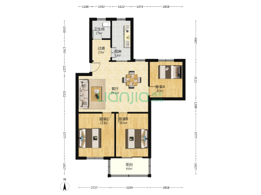 桐江路17号 3室1厅1卫 75平方