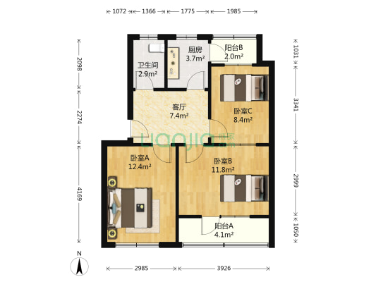 科大西校 3室1厅1卫 71平方