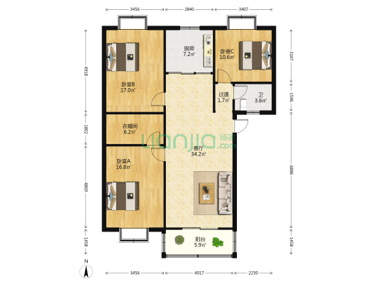 许昌煤机厂北家属院 3室1厅1卫 128平方