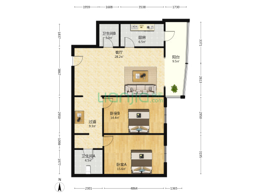 学府路 2室1厅2卫 116平方