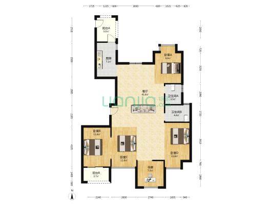 繁里佳园 5室1厅2卫 150平方