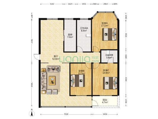 锦江苑 3室1厅2卫 140平方