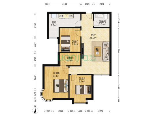 郡临天下 3室1厅1卫 102平方