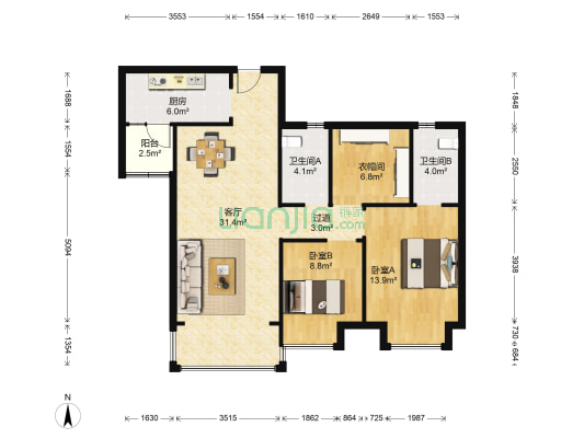 碧桂园中央首府一期 2室1厅2卫 101平方