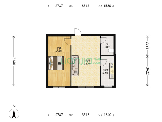 经五路36号院 1室1厅1卫 59平方