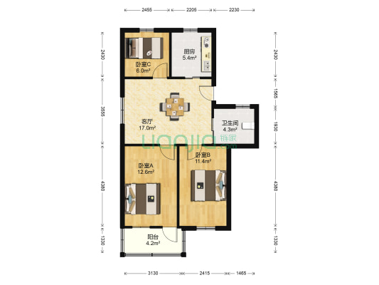 安居乐小区 3室1厅1卫 76平方