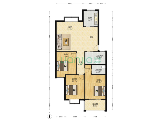 嘉慧园三区 3室1厅2卫 123平方