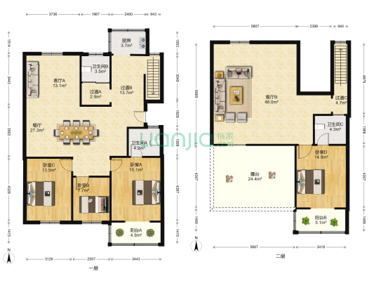 红旗村 4室3厅3卫 206平方