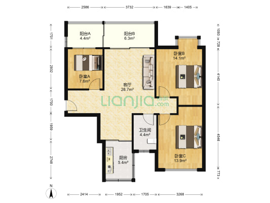中豪国际 3室1厅1卫 102平方
