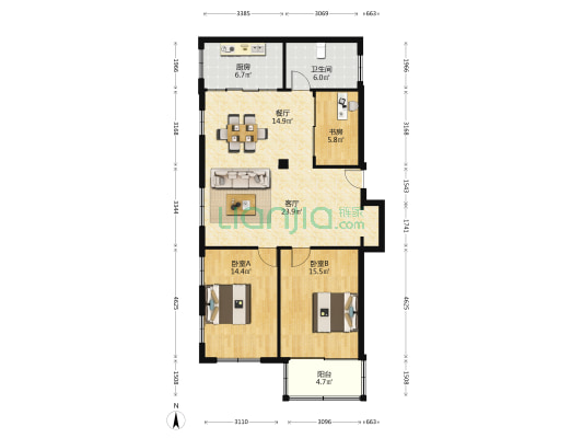 泰星公寓 3室2厅1卫 112平方