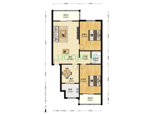 东云阁小区 2室2厅1卫 111平方