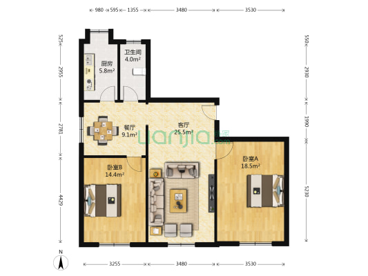 沿江大道桥口公寓 2室2厅1卫 97平方