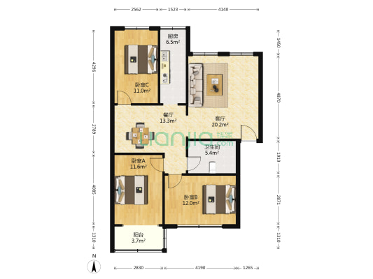 汽修厂小区 3室2厅1卫 106平方